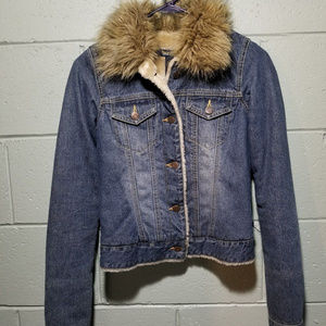 Abercrombie and Fitch Faux Fur and Denim Jacket